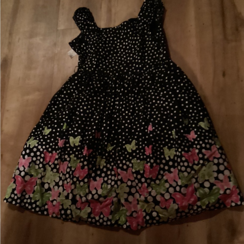 Girls Bonnie Jean size 12 dress mint new no tags black polka dot & butterflies